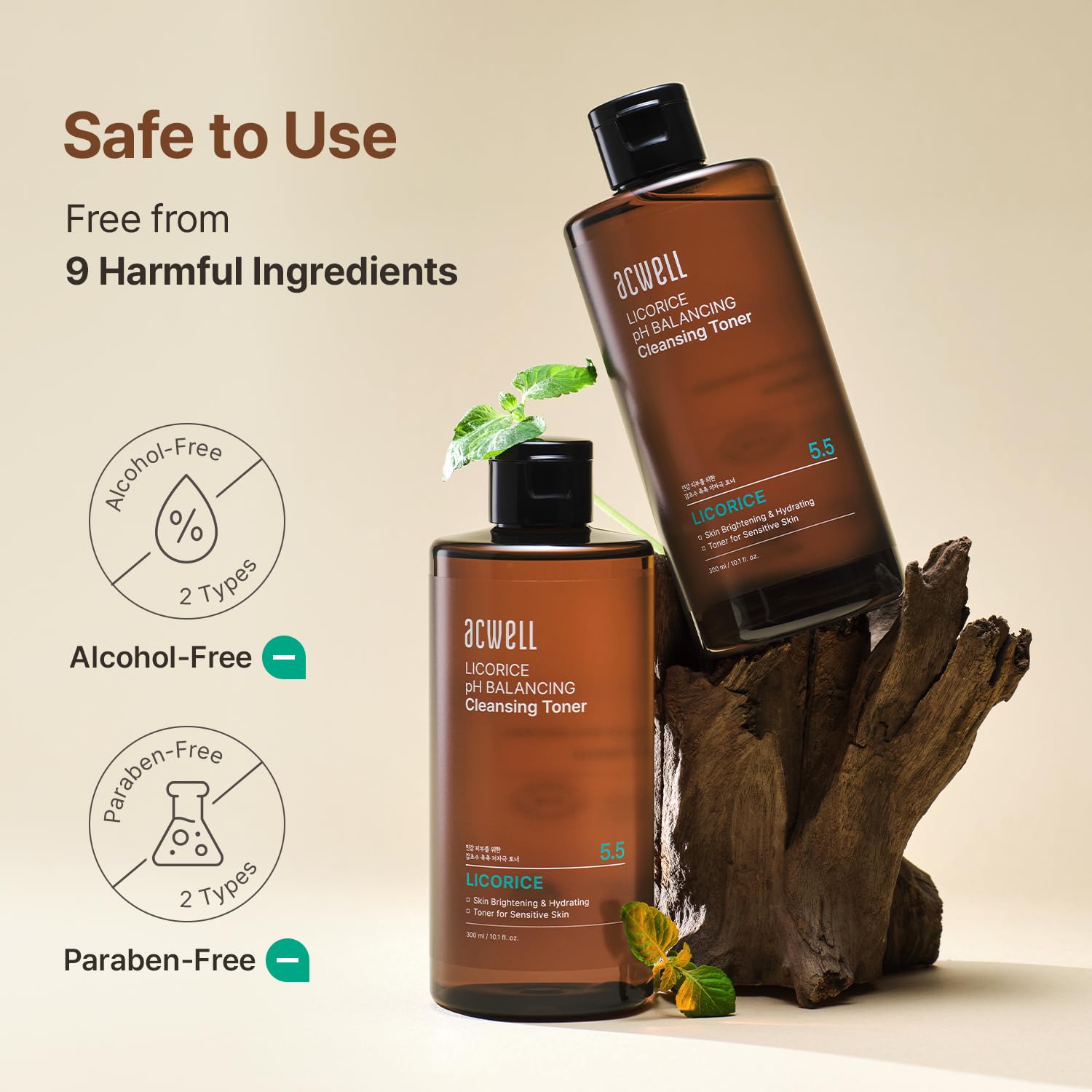 ACWELL Licorice Toner pH balance graphic illustrating skin-friendly balance