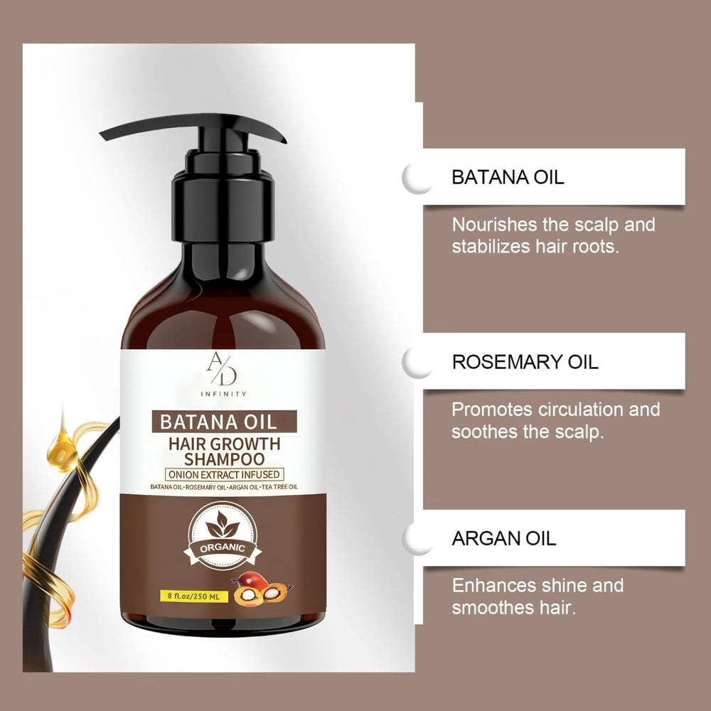 A/D Infinity onion extract shampoo close-up highlights follicle support.