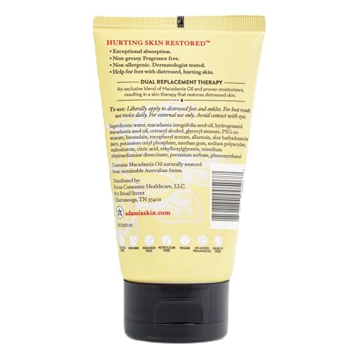 Close-up of the creamy texture absorbing quickly into dry skin with Adamia cream.