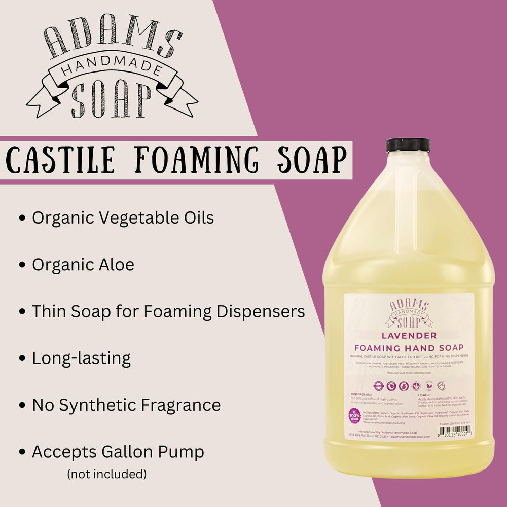 Adams Handmade Soap eco-friendly castile base with aloe and natural oils.