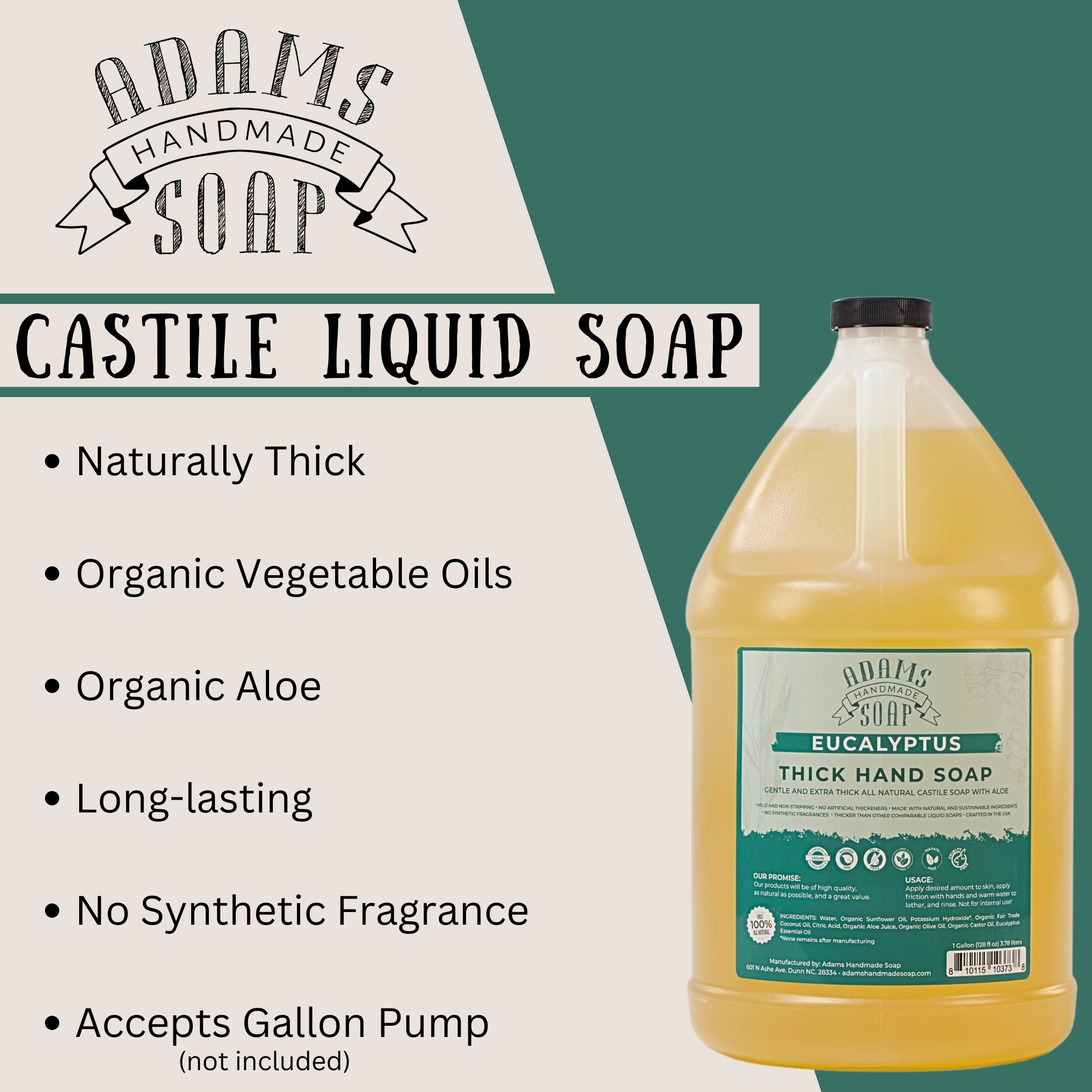 Adams Handmade Soap eucalyptus scent image highlights refreshing aroma for a soothing hand wash routine