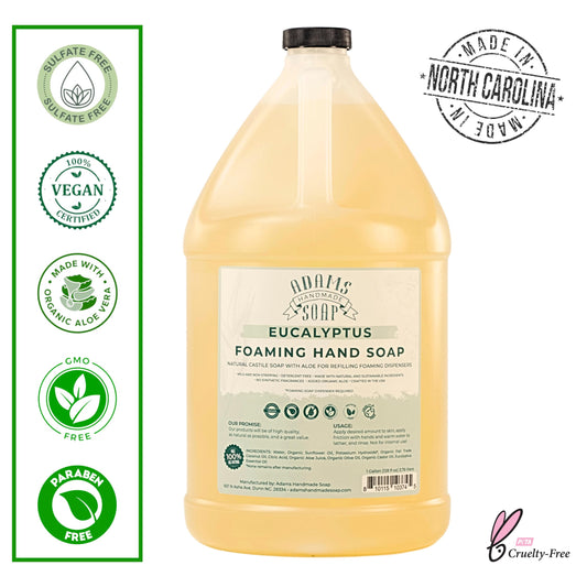 Adams Handmade Soap foaming soap dispensing foam in a shop setting
