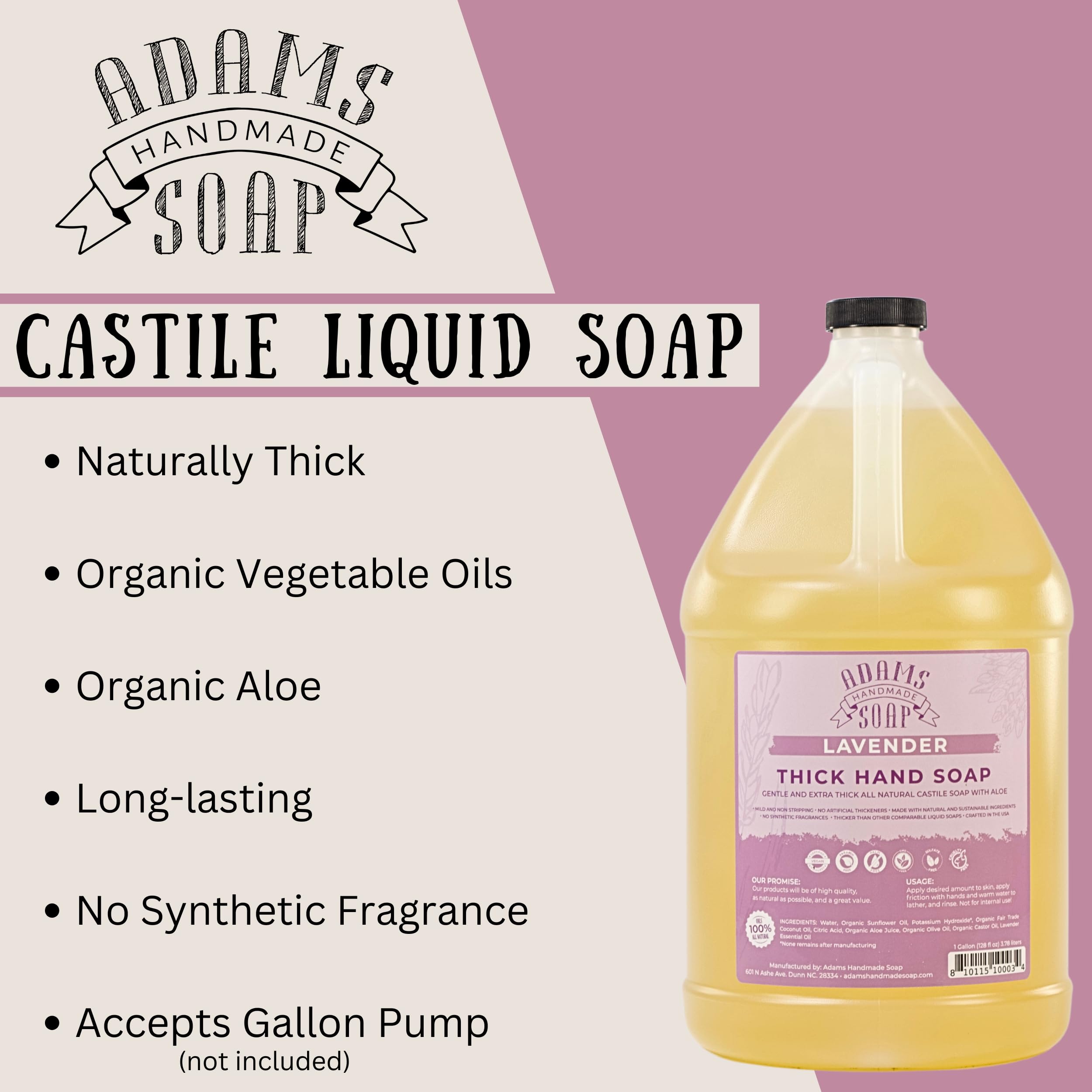 Adams Handmade Soap lavender scent scene emphasizes spa-like hand care at home.