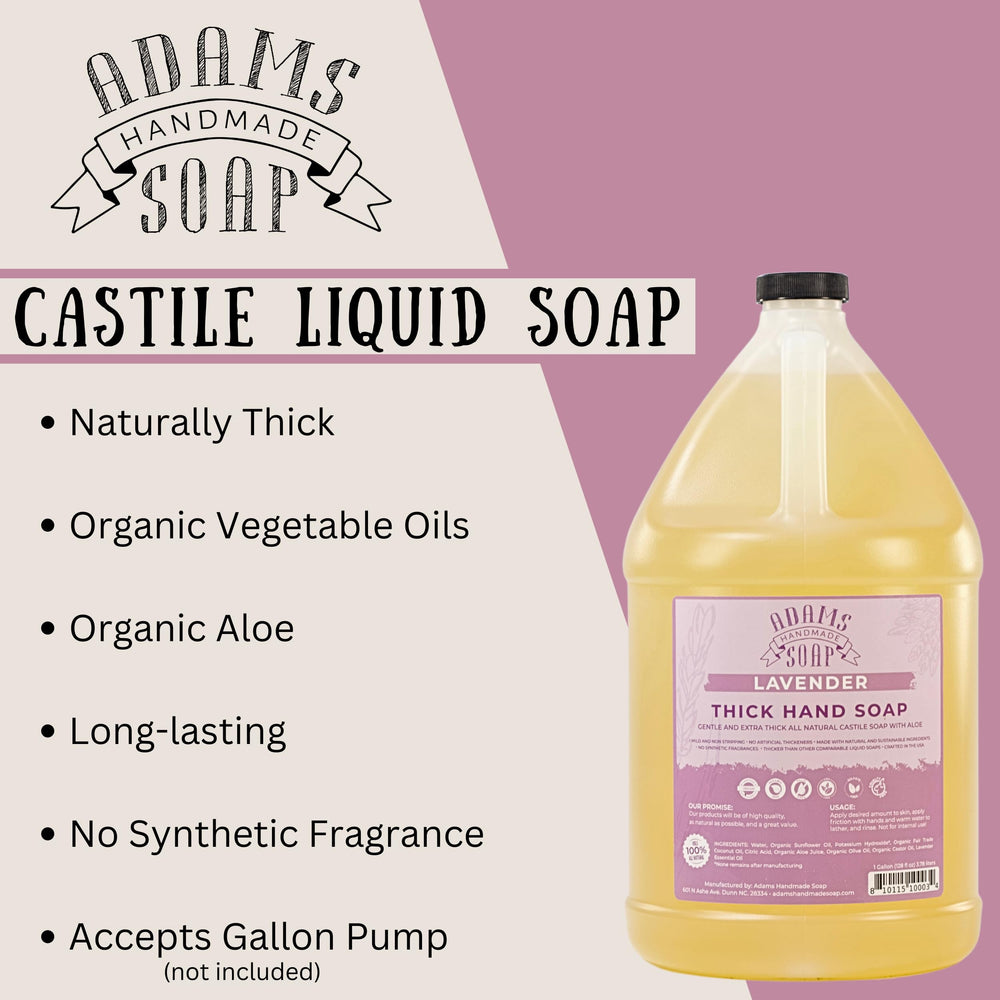 Adams Handmade Soap lavender scent scene emphasizes spa-like hand care at home.