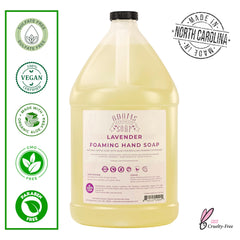 Adams Handmade Soap lavender foaming pump ready for hand washing.