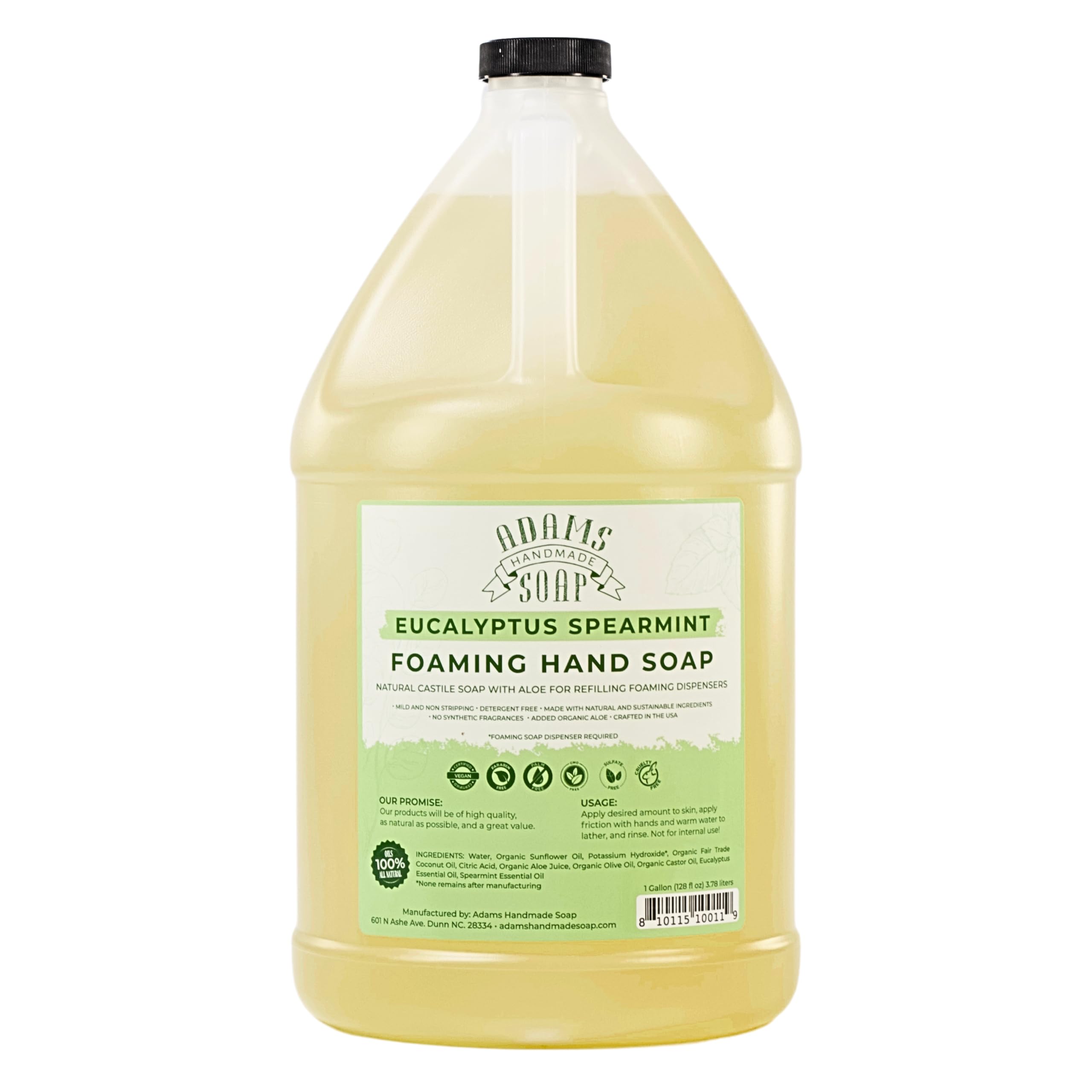 Adams Handmade Soap liquid foaming soap bottle with eucalyptus spearmint scent for clean hands