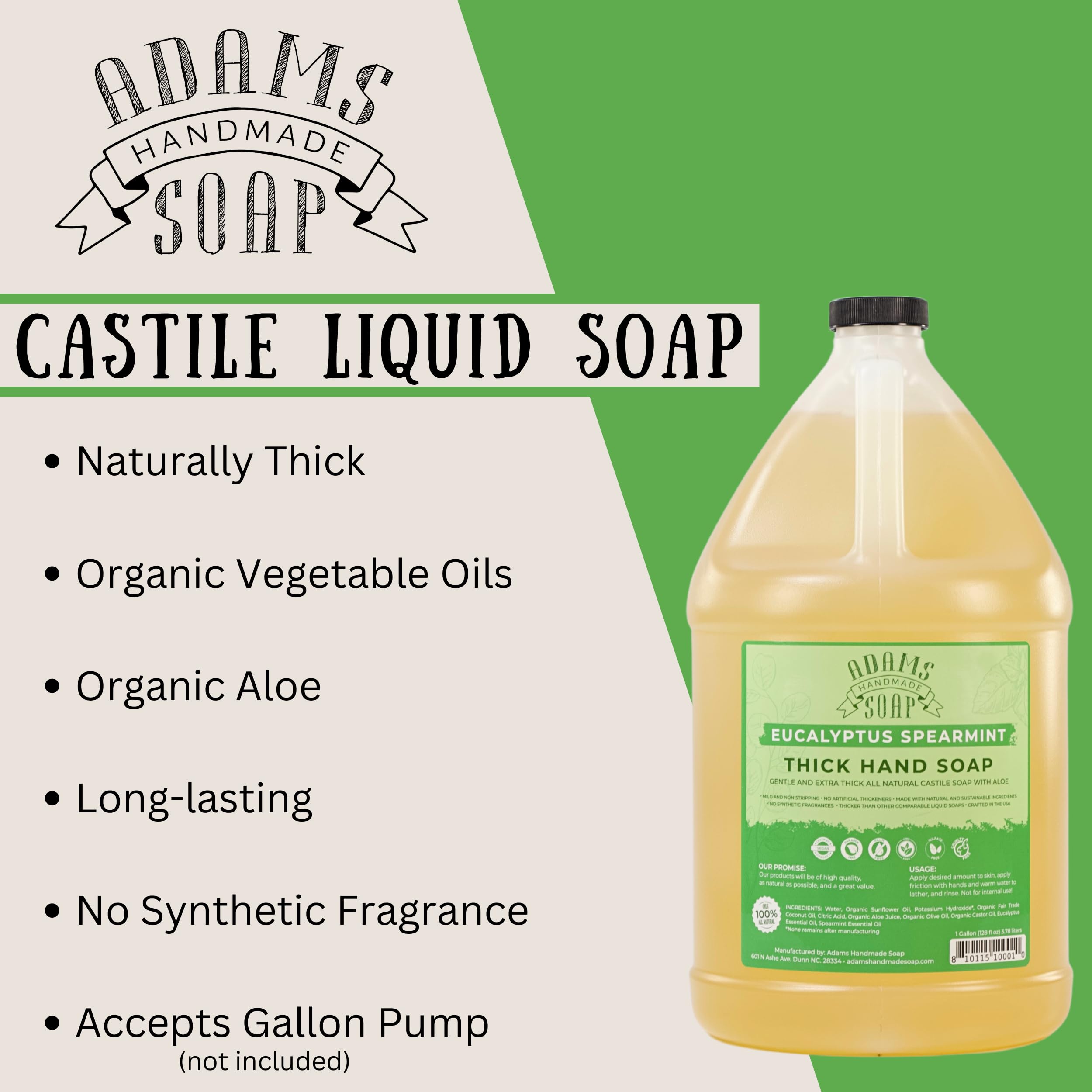 Adams Handmade Soap logo with organic aloe emphasizes skin-friendly, eco-conscious cleaning.
