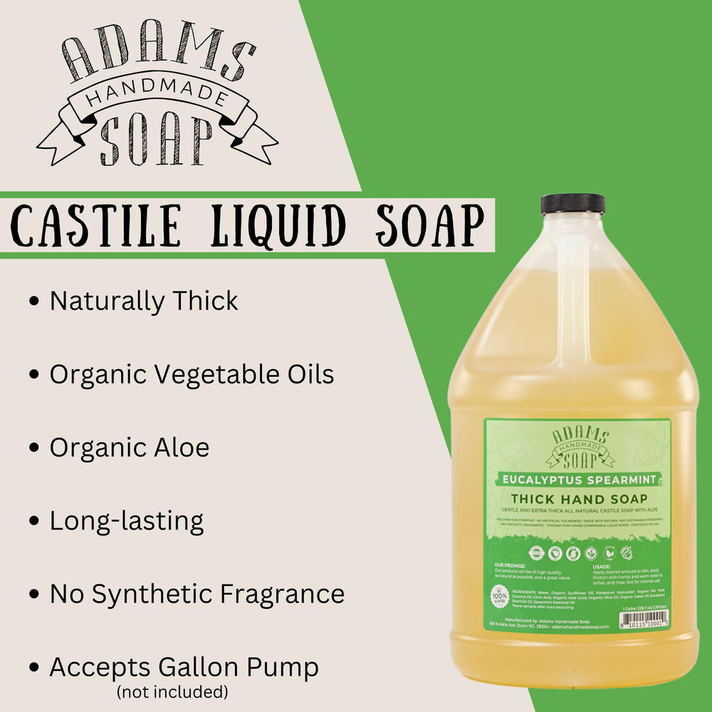 Adams Handmade Soap logo with organic aloe emphasizes skin-friendly, eco-conscious cleaning.