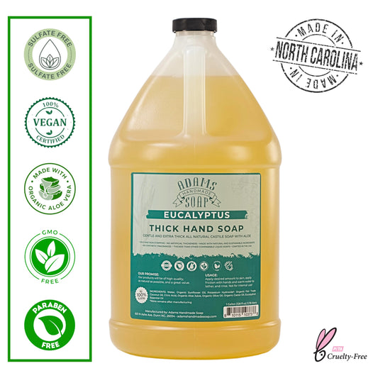 Adams Handmade Soap eco-friendly ingredients image emphasizes organic oils and aloe for gentle cleansing