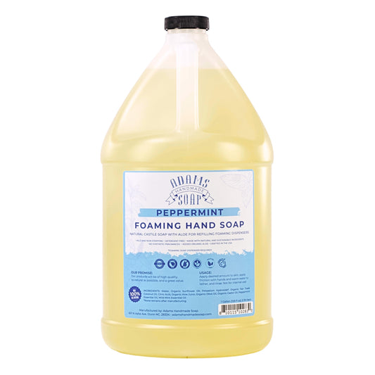 Adams Handmade Soap Peppermint foaming soap 1 gal bottle pour for easy refills and refreshing scent.