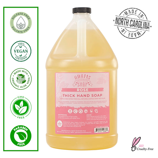 Adams Handmade Soap rose gallon refill showcases eco-friendly, long-lasting hand soap option