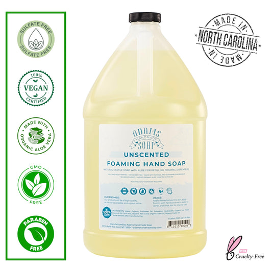 Adams unscented castile foaming hand soap highlighting gentle cleansing for hands