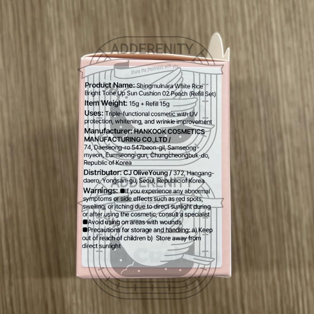 ADDERENITY Shingmulnara Sun Cushion compact open Peach-02 shows the refill option for extended use.