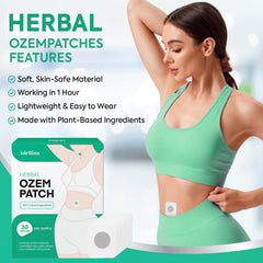 Adellina Ozempatch woman applying patch to abdomen for easy overnight use.