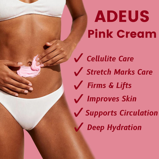 ADEUS Pink Intensive Cream texture closeup shows creamy, fast-absorbing formula.
