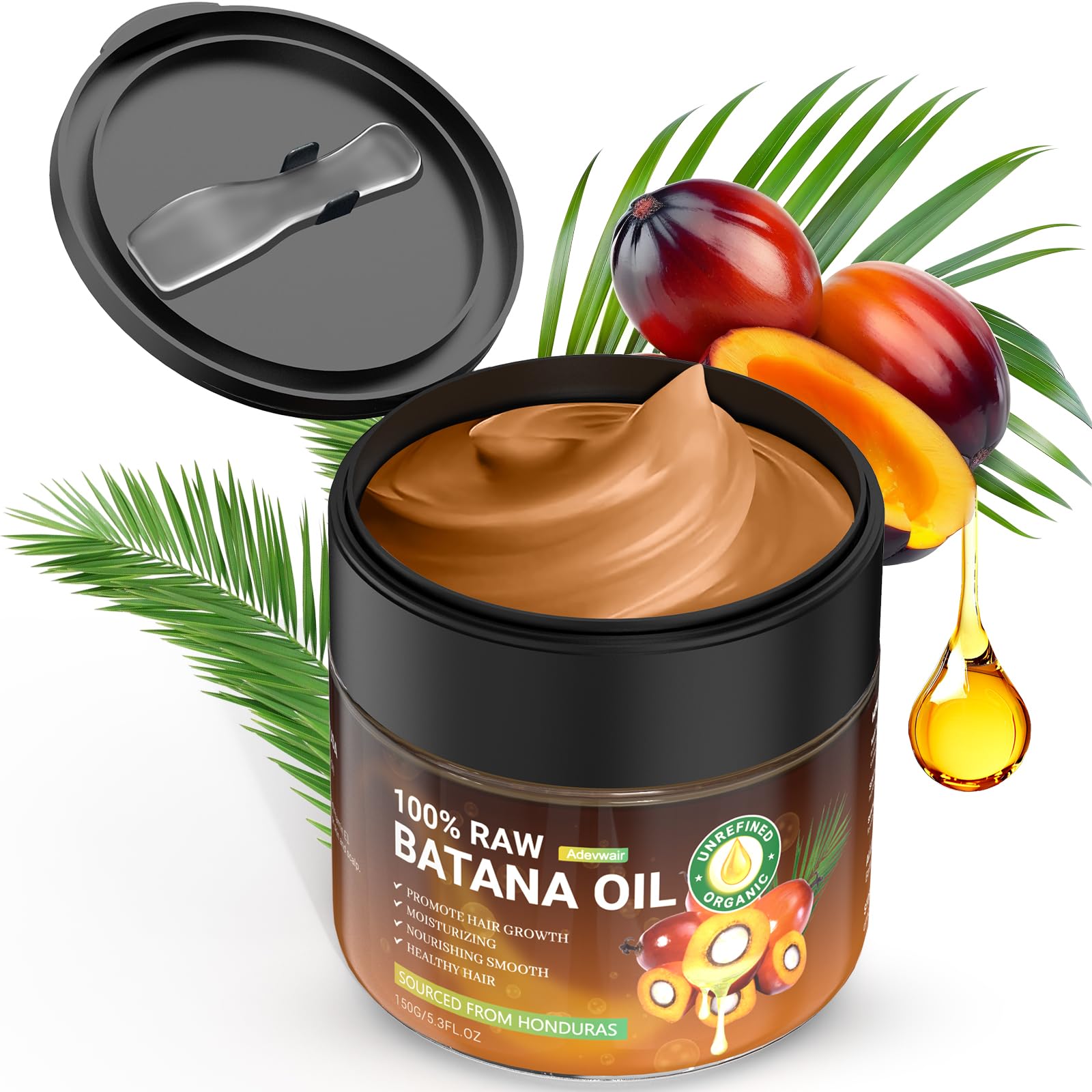 Adevwair Batana Oil bottle highlights pure organic hair care for nourishing results.