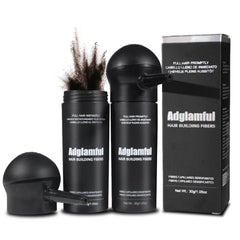 Adglamful two-pack hair fibers bottle close-up showing natural density boost