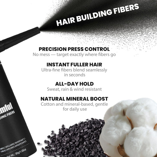 Adglamful Hair Fibers precision press head enables targeted hairline fill.