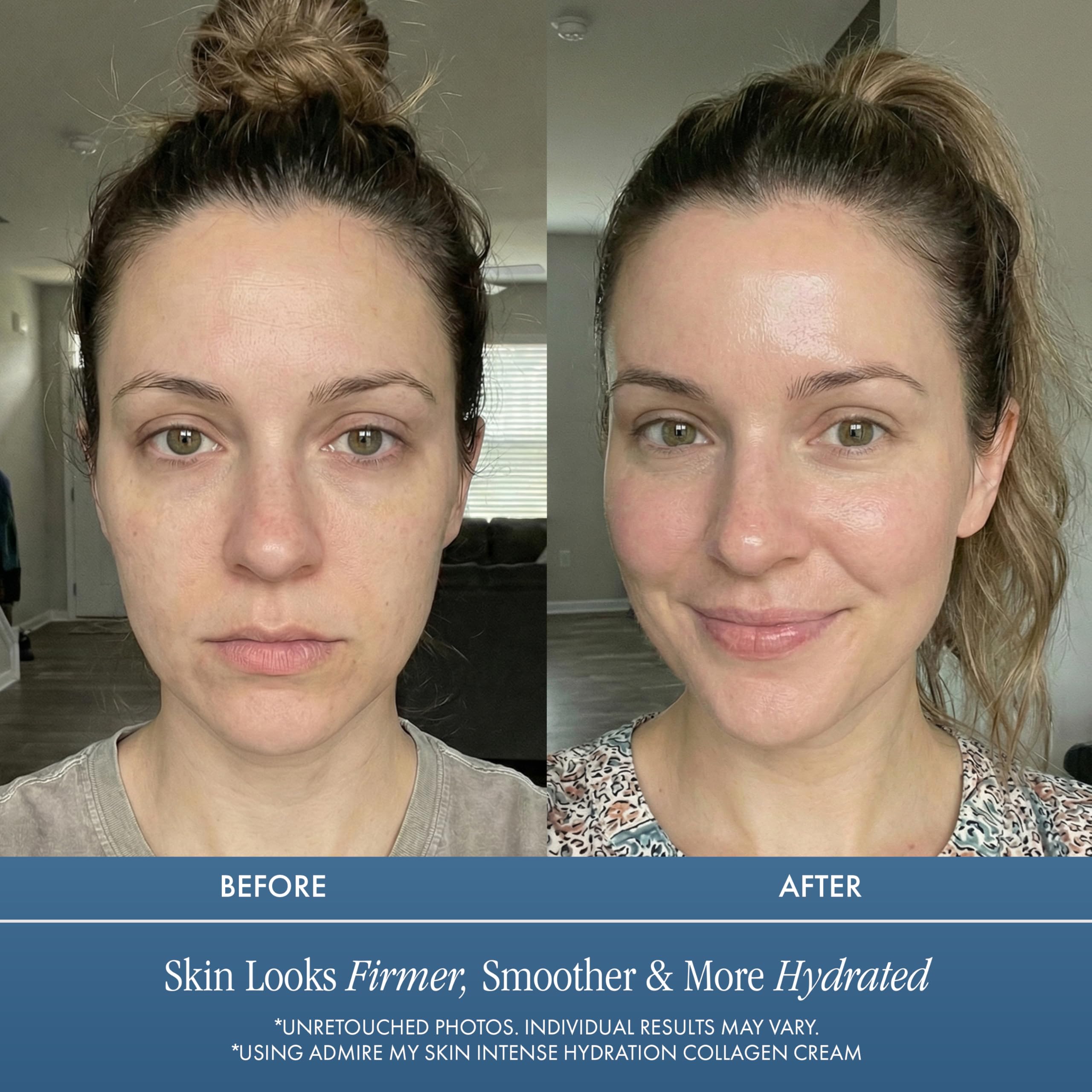 Admire My Skin Collagen Cream label highlights hydrolyzed collagen concentration for plumpness.