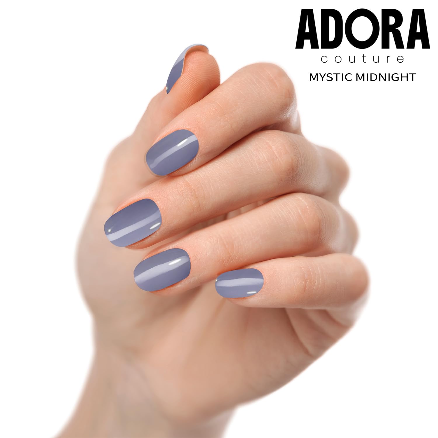 Adora Couture at-home manicure scene conveys salon-quality results without a studio visit.