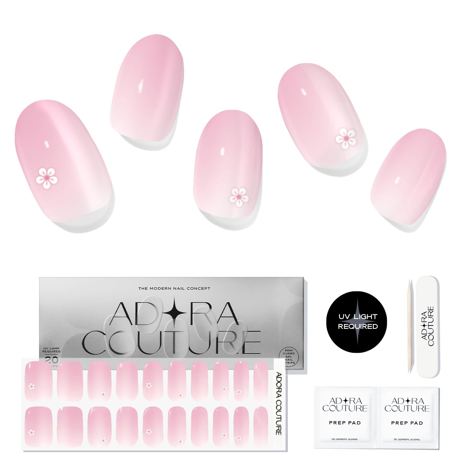 Adora Couture Pink Cherry gel strips on nails with salon-like shine.