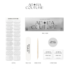 Adora Couture prep pads, wooden stick, and file for easy at-home nail prep.