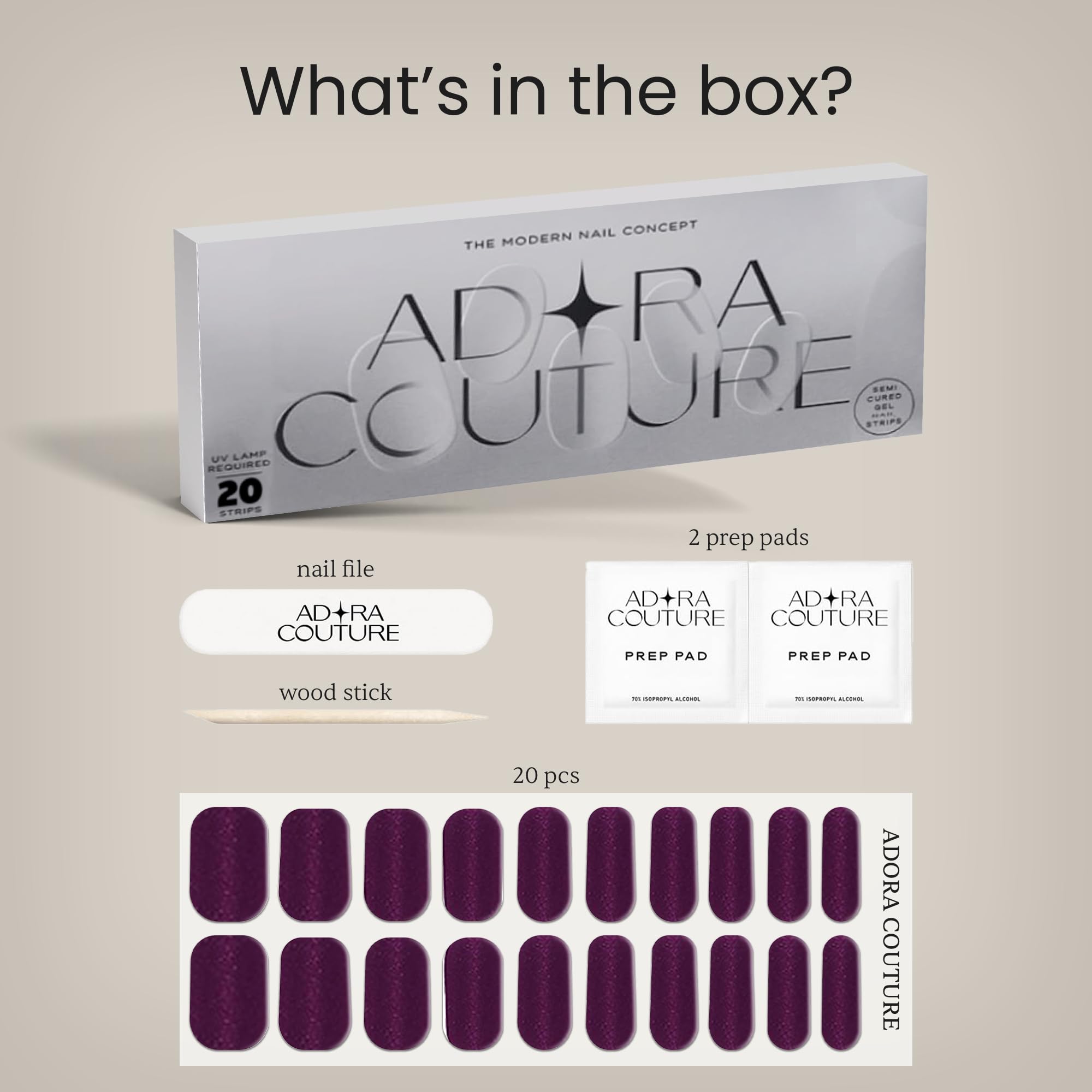 Adora Couture UV light cure process seals color for a durable finish.
