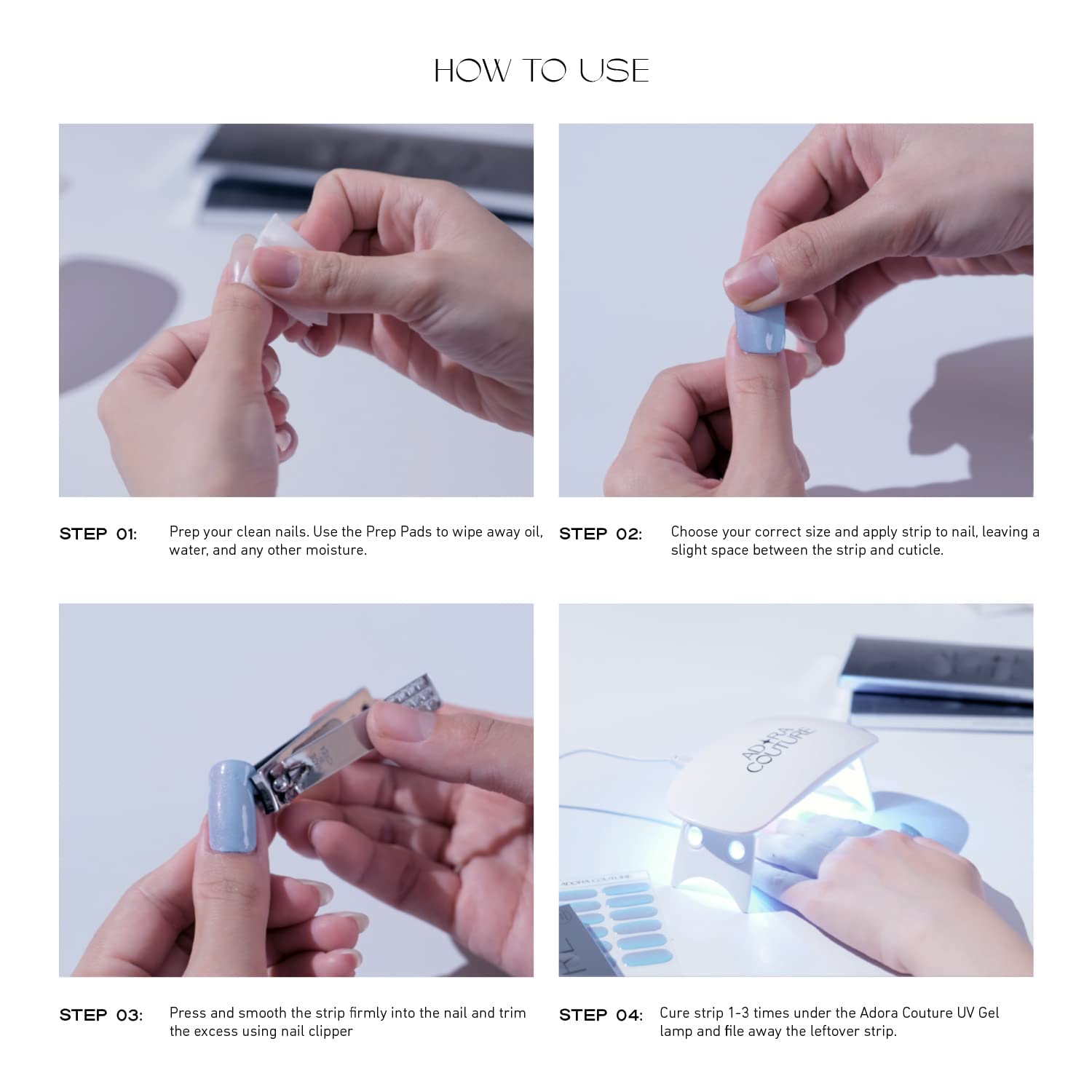 Comfortable, bubble-free wear with Adora Couture nail strips