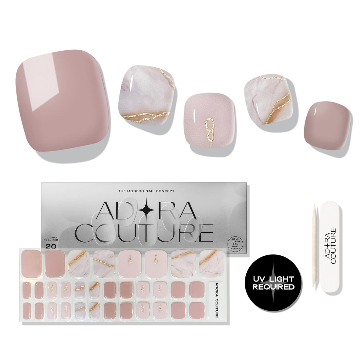 Adora Couture semi-cured gel nail strips 32-piece pack for quick at-home manicures
