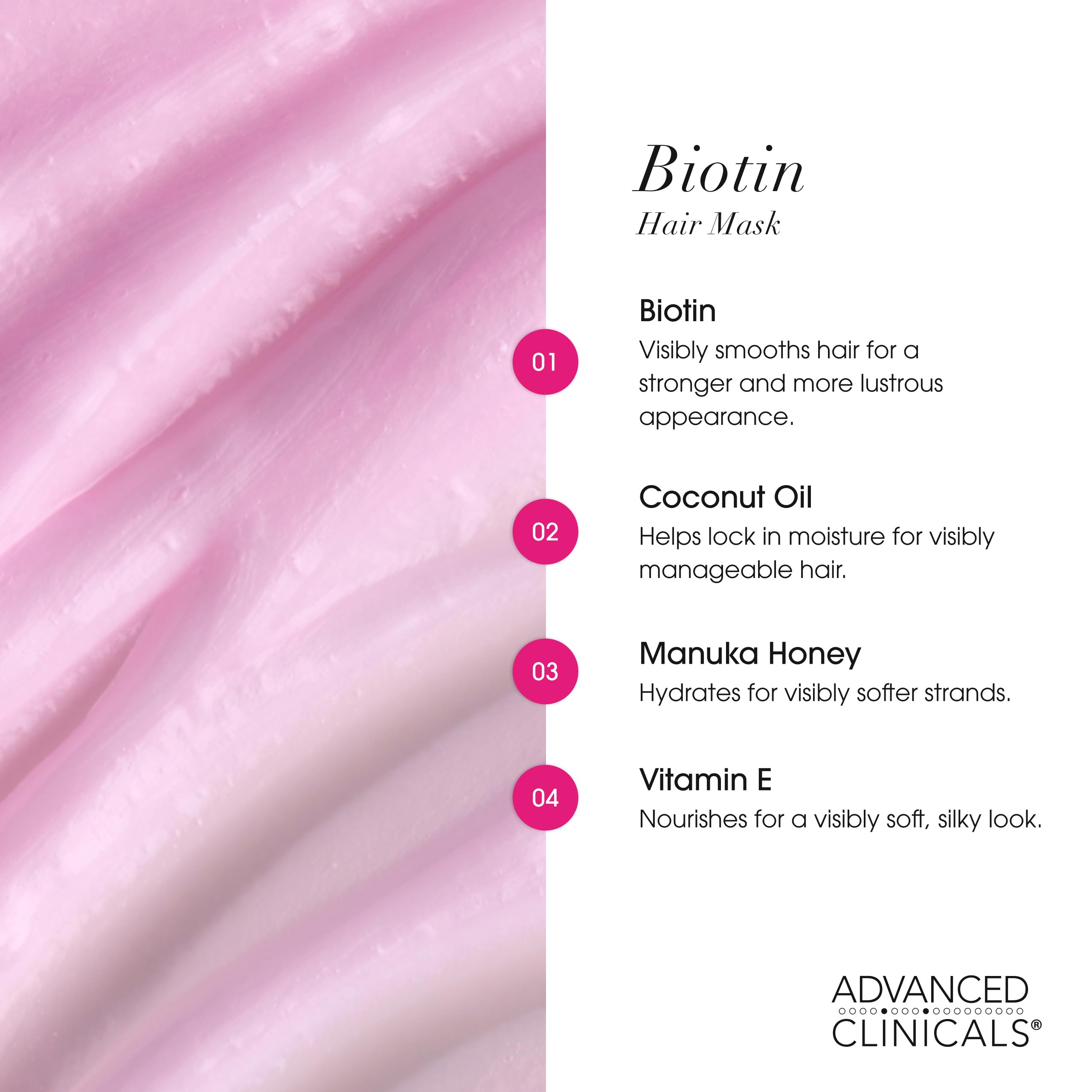 Advanced Clinicals Biotin Hair Mask applied to damp hair ready for styling.