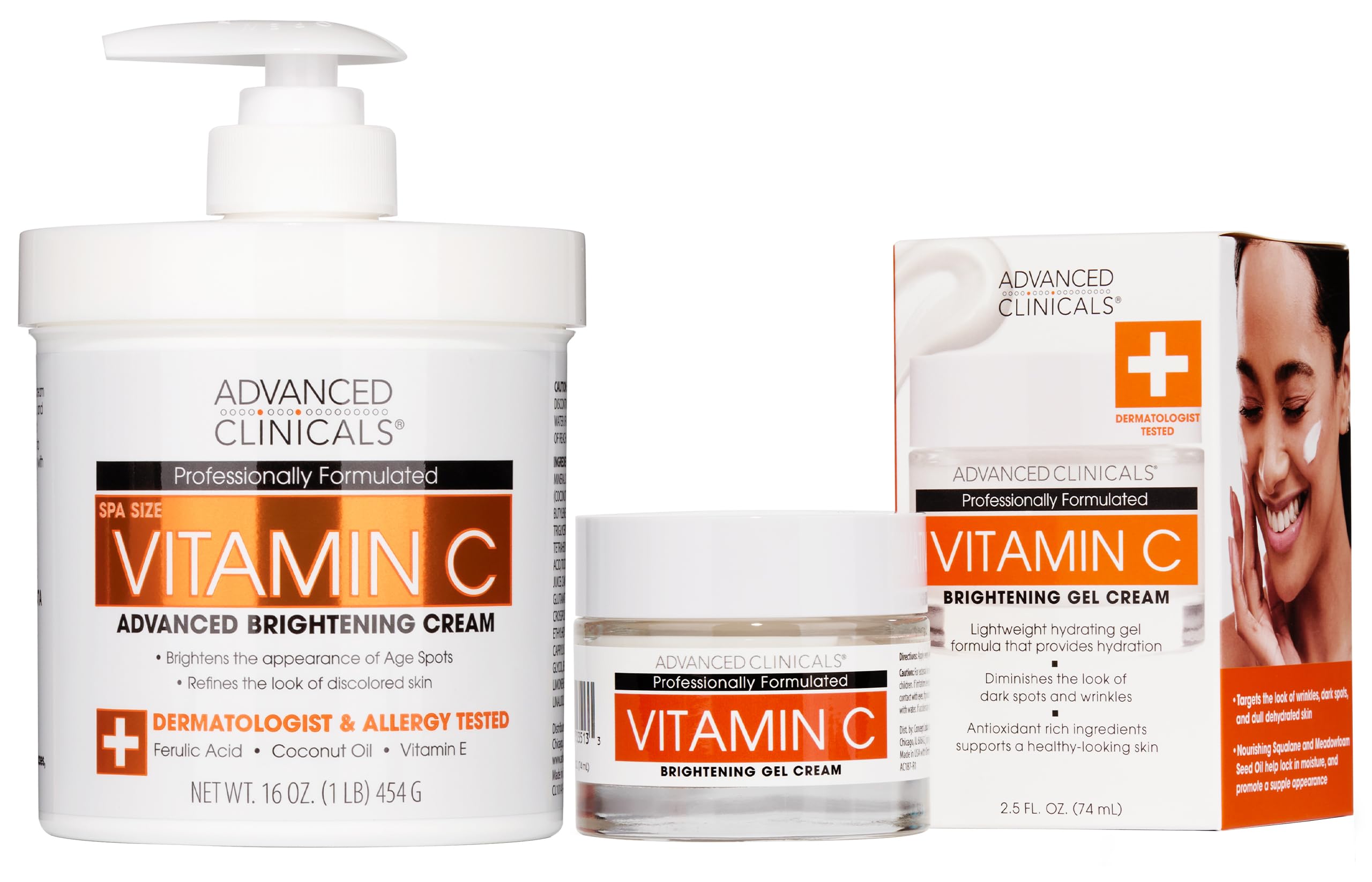 Advanced Clinicals Brightening Vitamin C Body Cream bottle showing glow and hydration