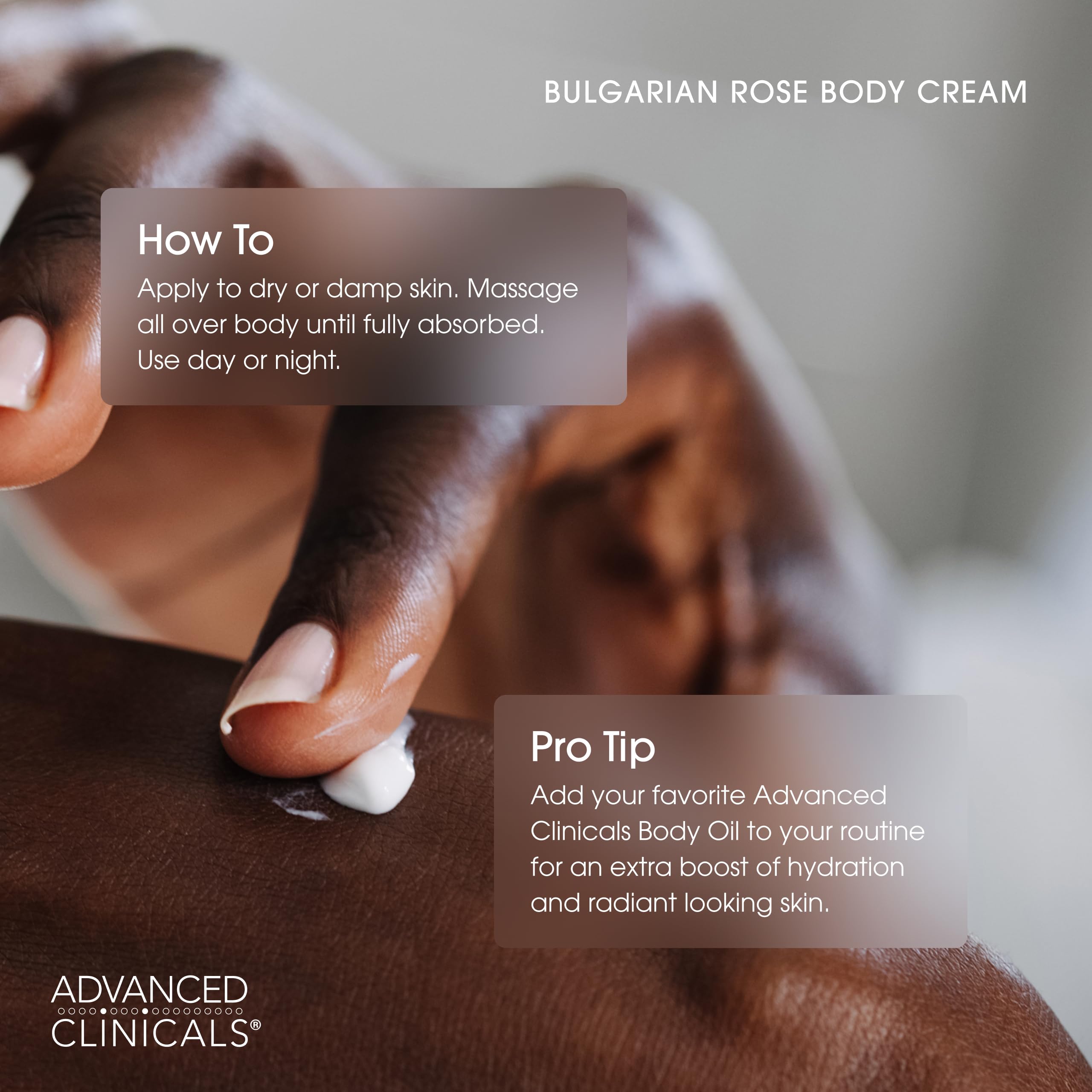 Advanced Clinicals Bulgarian Rose Lotion absorbs easily for daily moisture.
