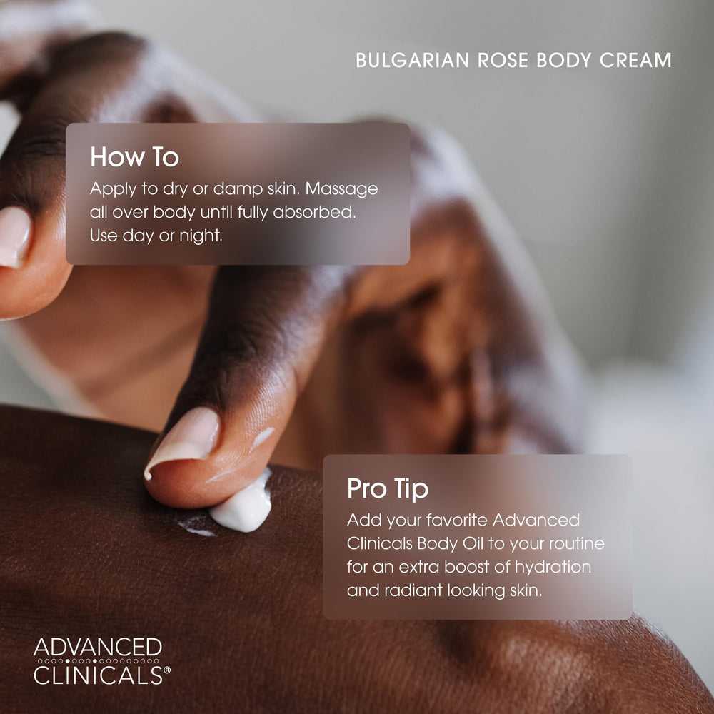 Advanced Clinicals Bulgarian Rose Lotion absorbs easily for daily moisture.