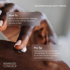 Advanced Clinicals Bulgarian Rose Lotion absorbs easily for daily moisture.