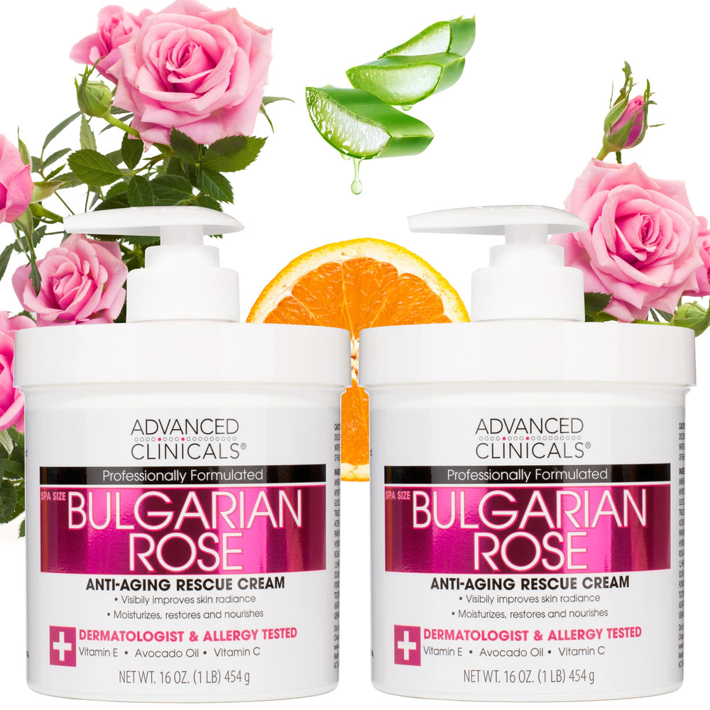 Advanced Clinicals Bulgarian Rose Lotion bottle on a clean surface for daily hydration.