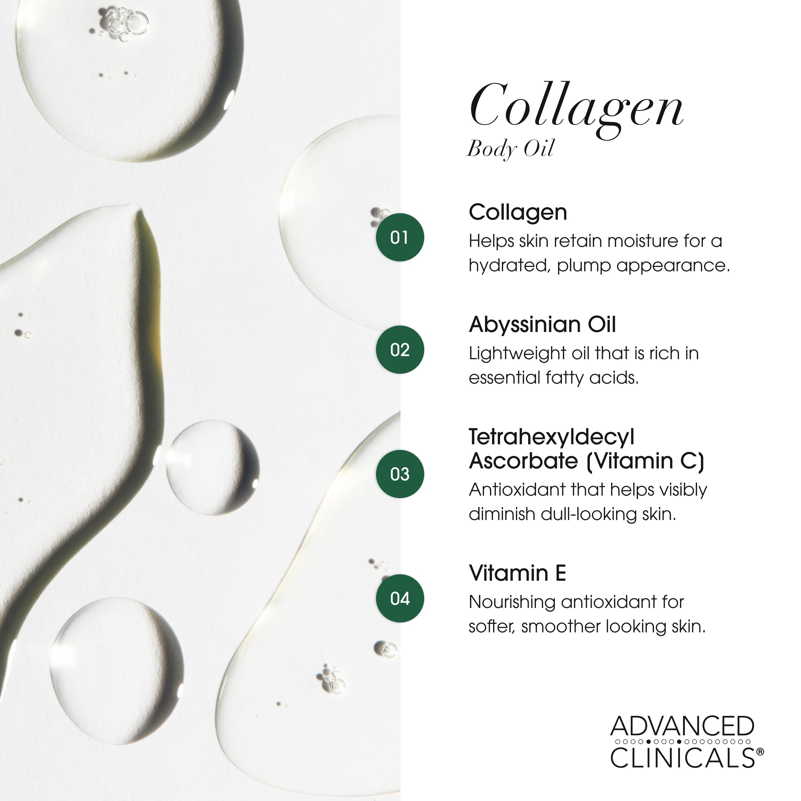 Advanced Clinicals Collagen Oil on dry skin provides hydration.