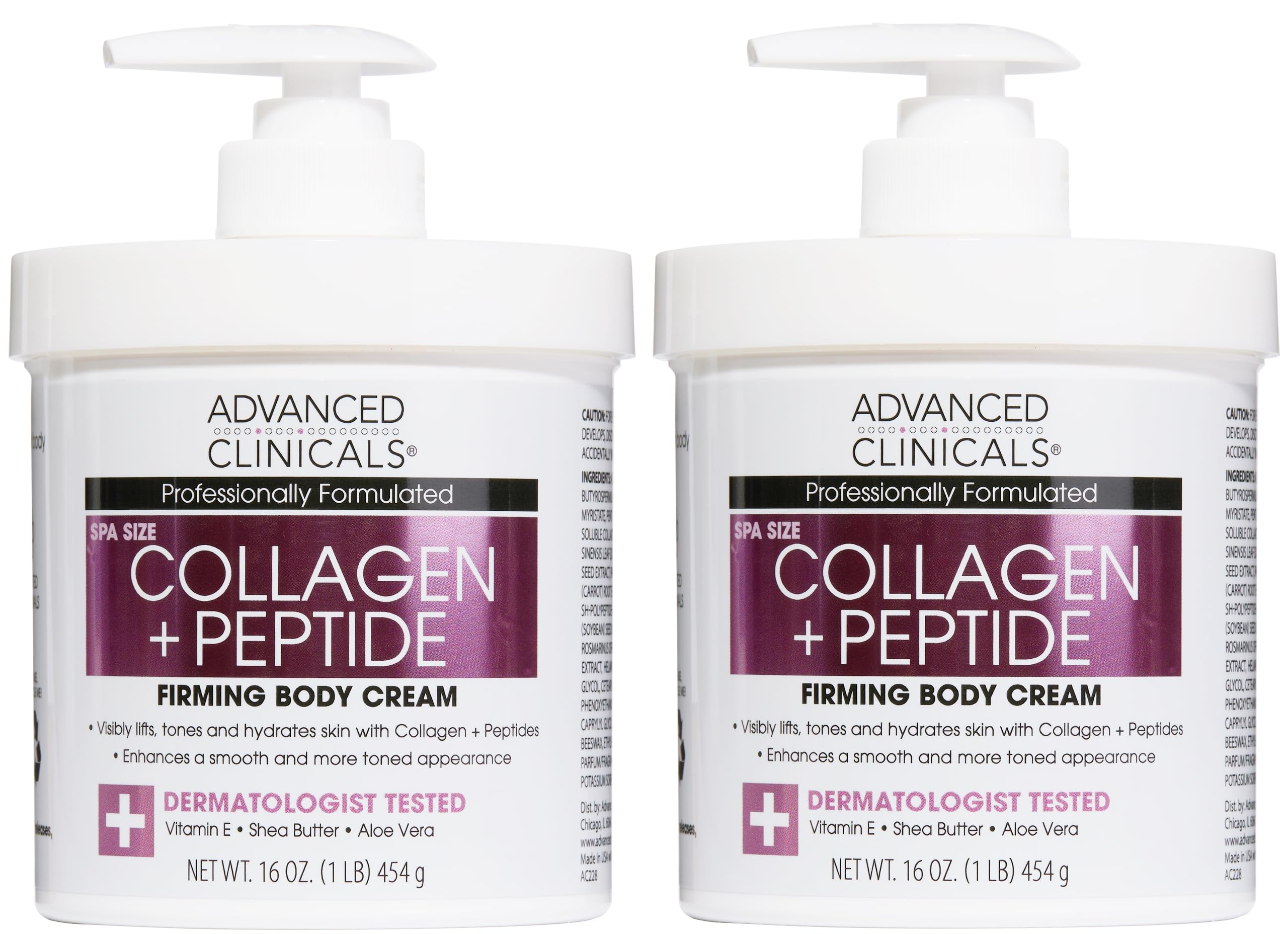 Advanced Clinicals Collagen Peptides lotion bottle pump boosts hydration for firmer skin.