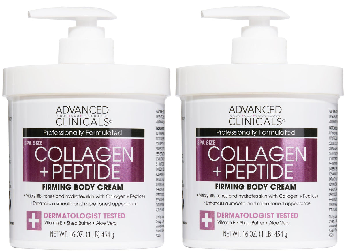 Advanced Clinicals Collagen Peptides lotion bottle pump boosts hydration for firmer skin.