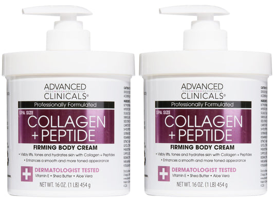 Advanced Clinicals Collagen Peptides lotion bottle pump boosts hydration for firmer skin.
