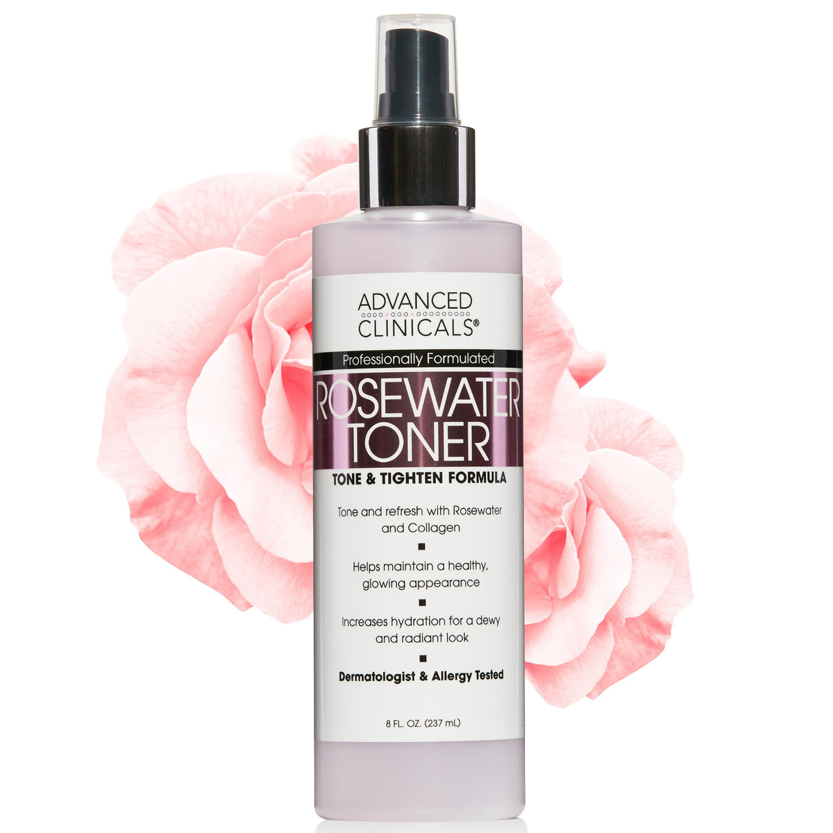 Advanced Clinicals Collagen and Rosewater mist bottle for refreshing hydration.
