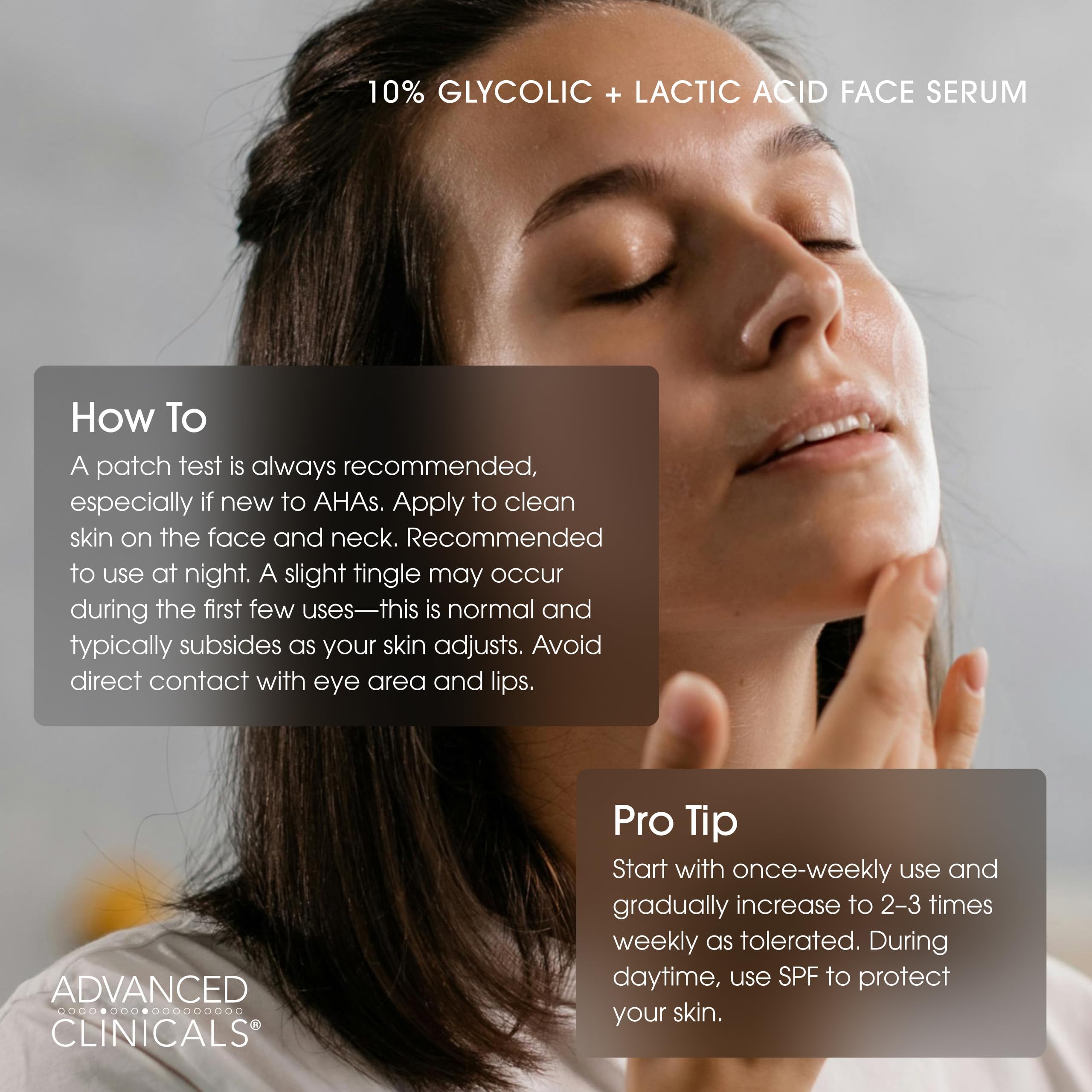 Back label detail of Advanced Clinicals serum, highlighting ingredients and usage notes.