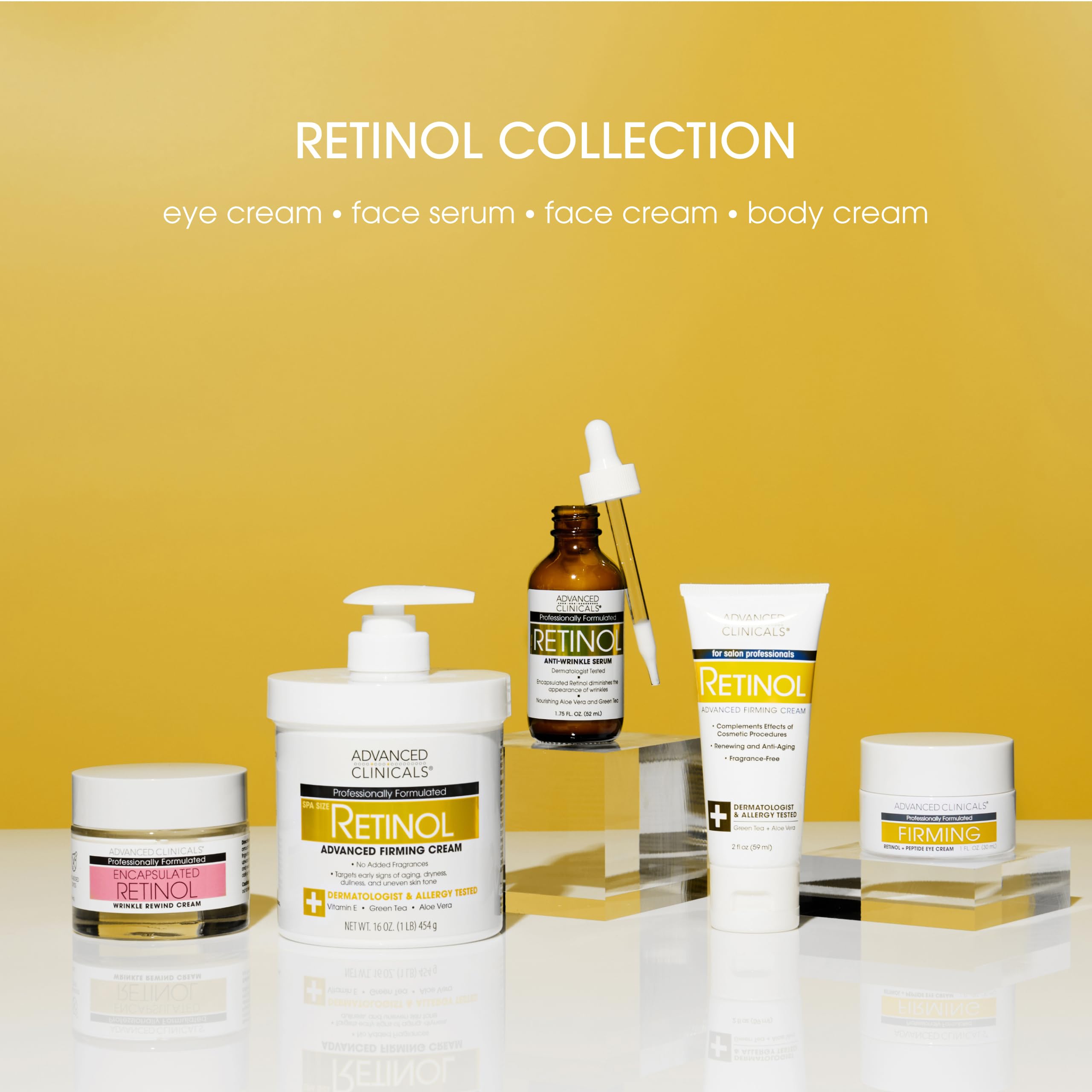 Advanced Clinicals night-time application imagery promotes a calm skincare ritual.