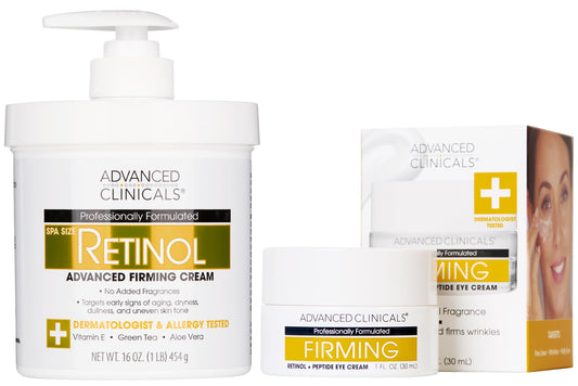 Advanced Clinicals firming retinol eye cream box promotes fragrance-free under-eye care.
