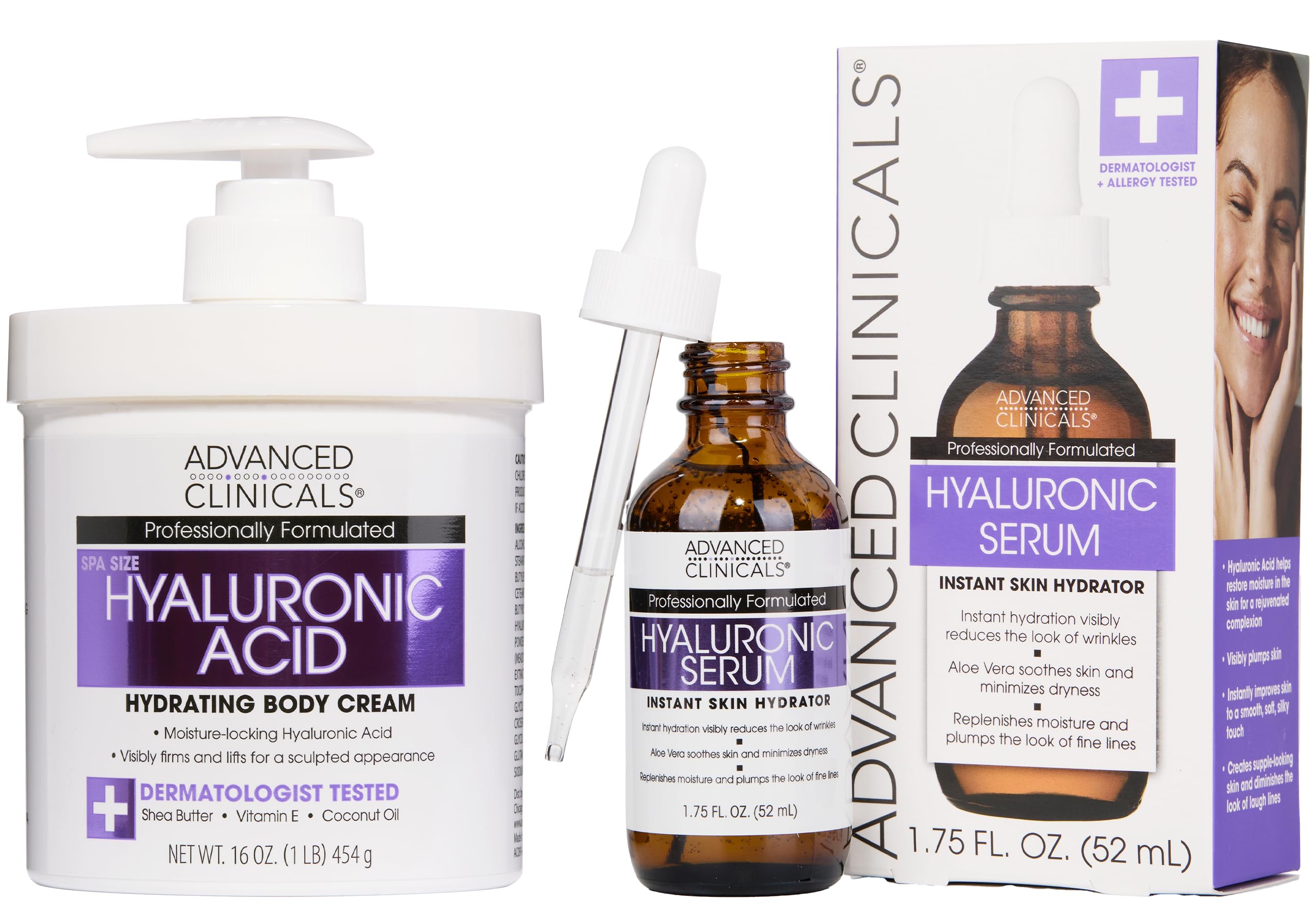 Advanced Clinicals Hyaluronic Acid Cream bottle delivers intense hydration for smoother skin.