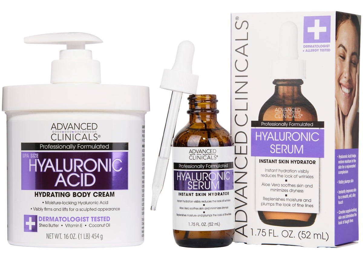 Advanced Clinicals Hyaluronic Acid Cream bottle delivers intense hydration for smoother skin.