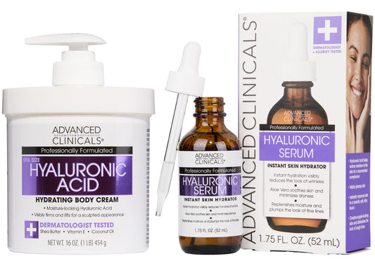 Advanced Clinicals Hyaluronic Acid Cream bottle delivers intense hydration for smoother skin.