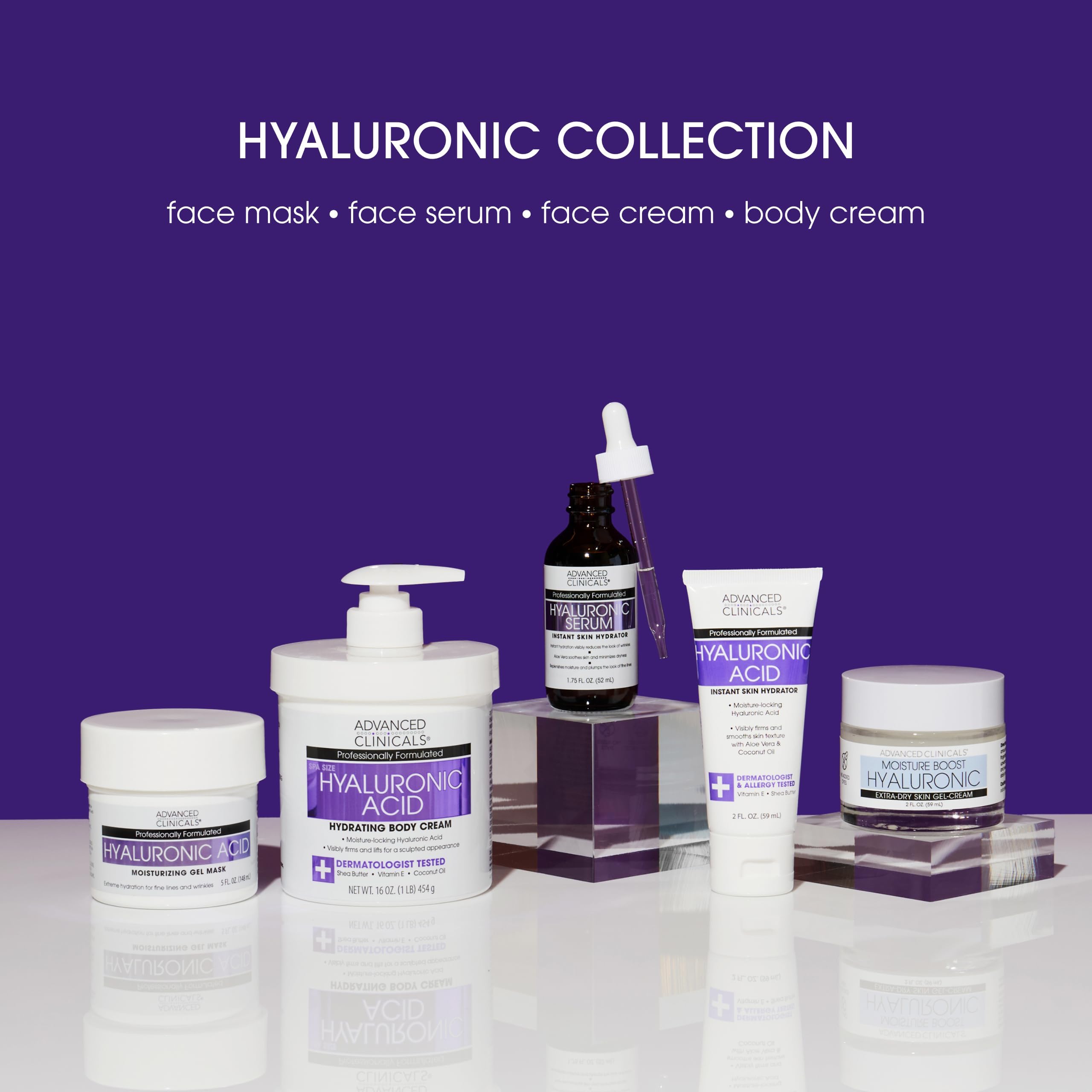 Advanced Clinicals Hyaluronic Acid Serum applied to face for lightweight hydration