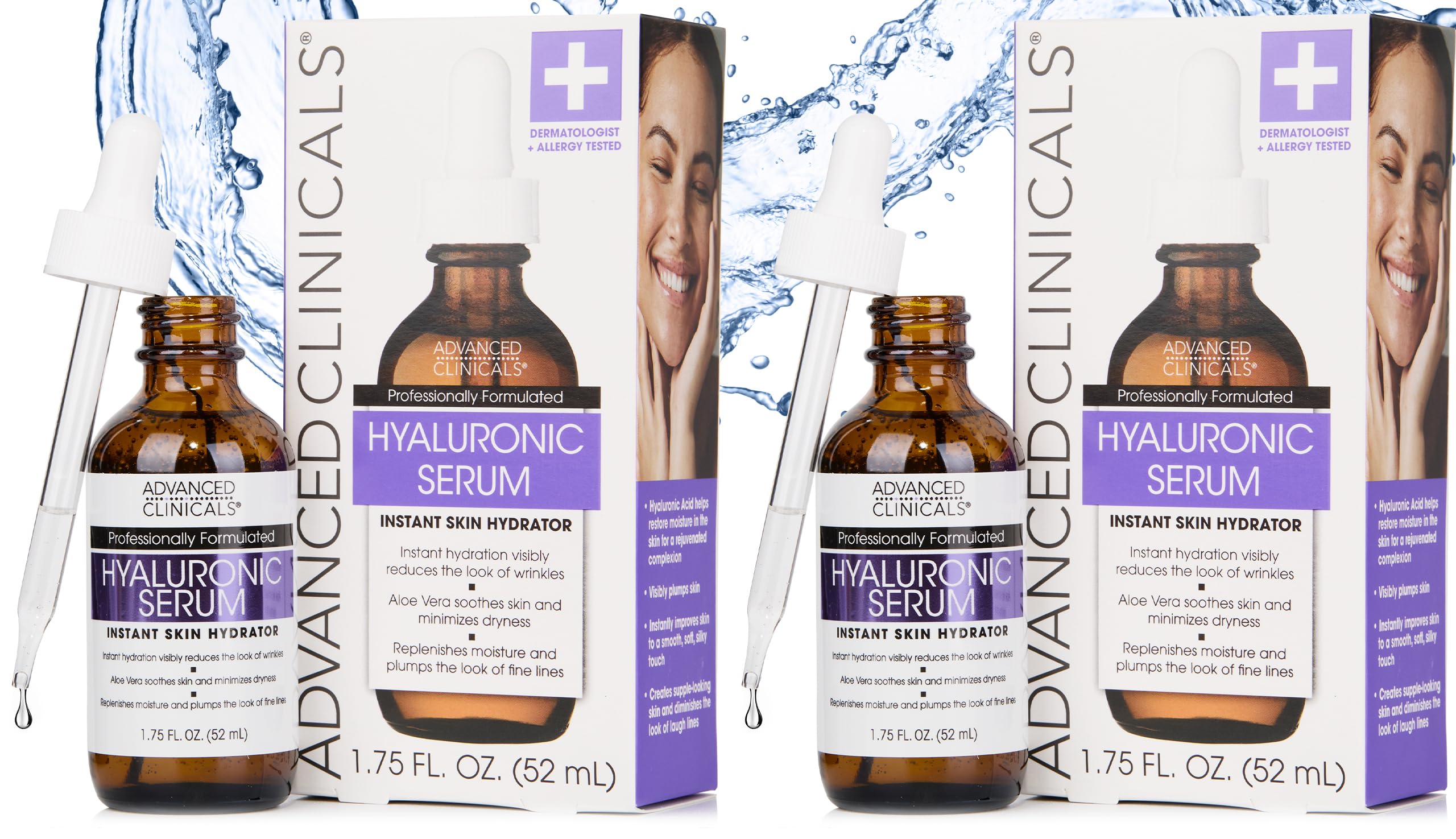 Advanced Clinicals Hyaluronic Acid Serum bottle front view for hydration benefits