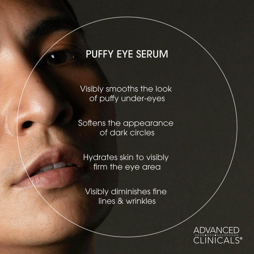 Advanced Clinicals Puffy Eye Serum application on under-eye area using gentle dab.