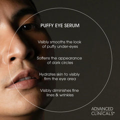 Advanced Clinicals Puffy Eye Serum application on under-eye area using gentle dab.